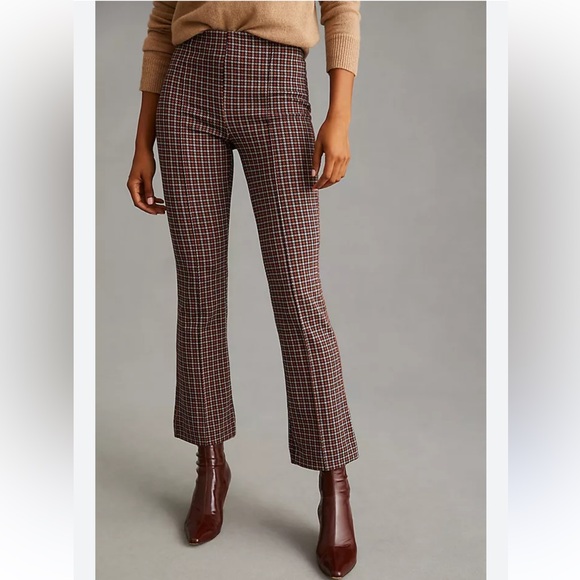 Anthropologie Maeve The Margot flare cropped pants houndstooth L - Picture 3 of 8